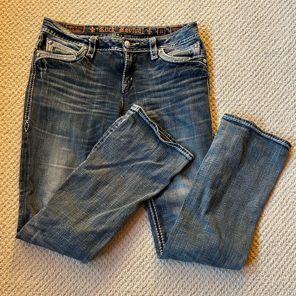 Rock Revival Dark Blue Jeans with Double Stitch Accents - Picture 7 of 9